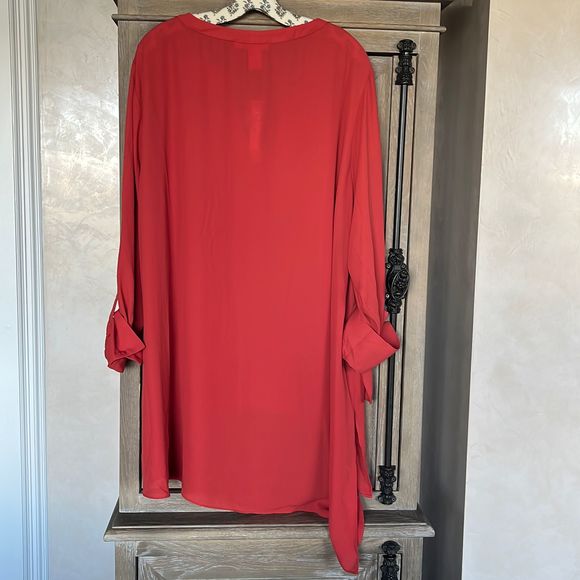 Catherine Malandrino Rustic Tab-Sleeve Crepe Overlay Hi-Low Tunic size 3X NWT - Picture 6 of 12